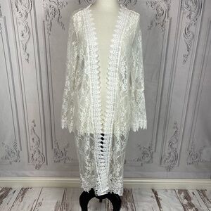 White Lace Kimono Duster Cardigan Coverup